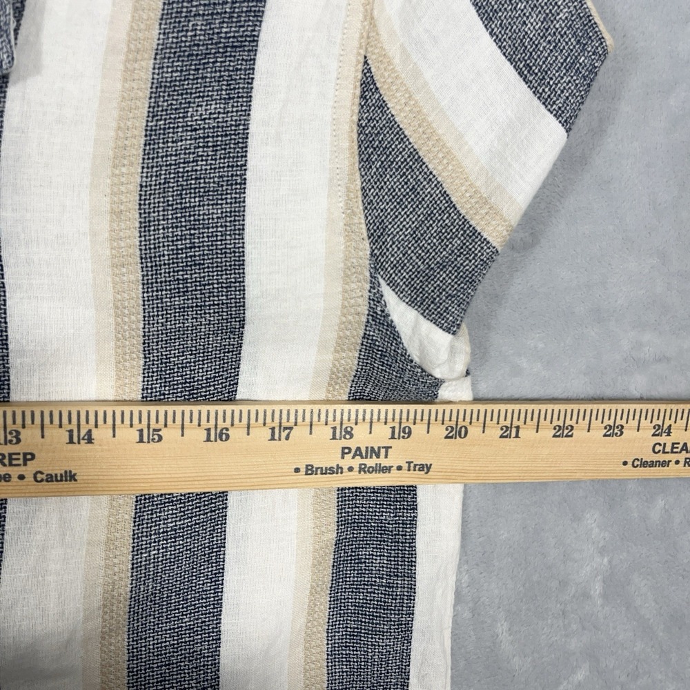 Hollister Mens Shirt S Button Up White Striped Linen Blend Short Sleeve Resort - Picture 5 of 9